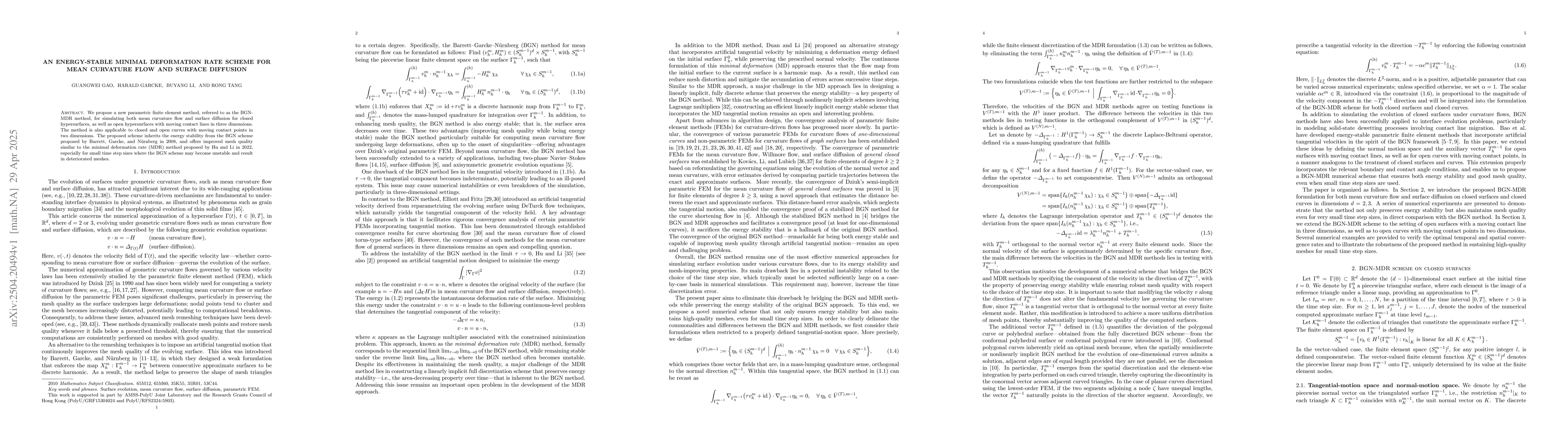 Thumbnail for An energy-stable minimal deformation rate scheme for mean curvature flow
  and surface diffusion
