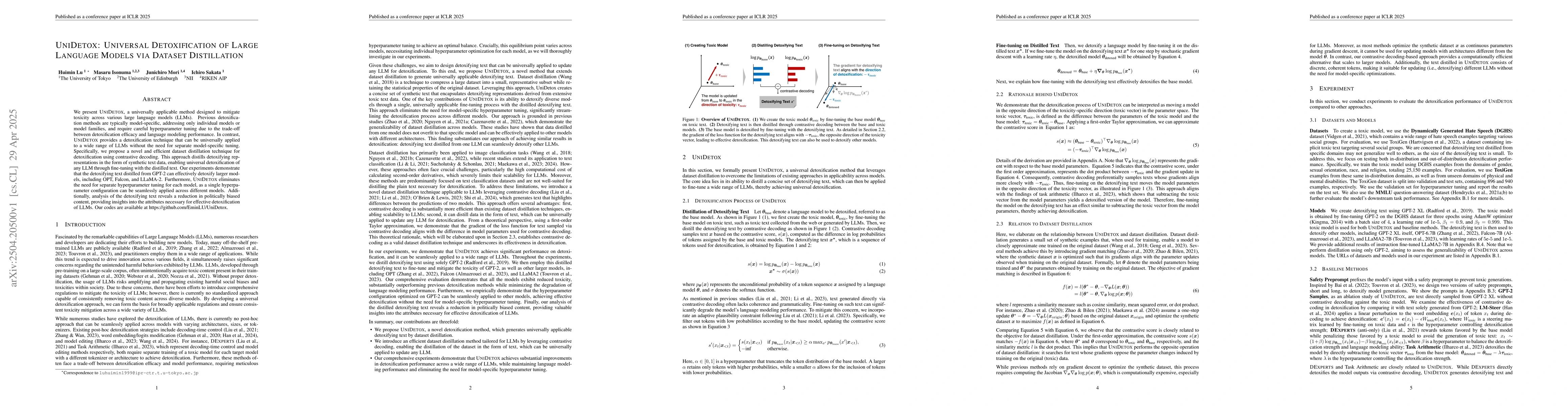 Thumbnail for UniDetox: Universal Detoxification of Large Language Models via Dataset
  Distillation