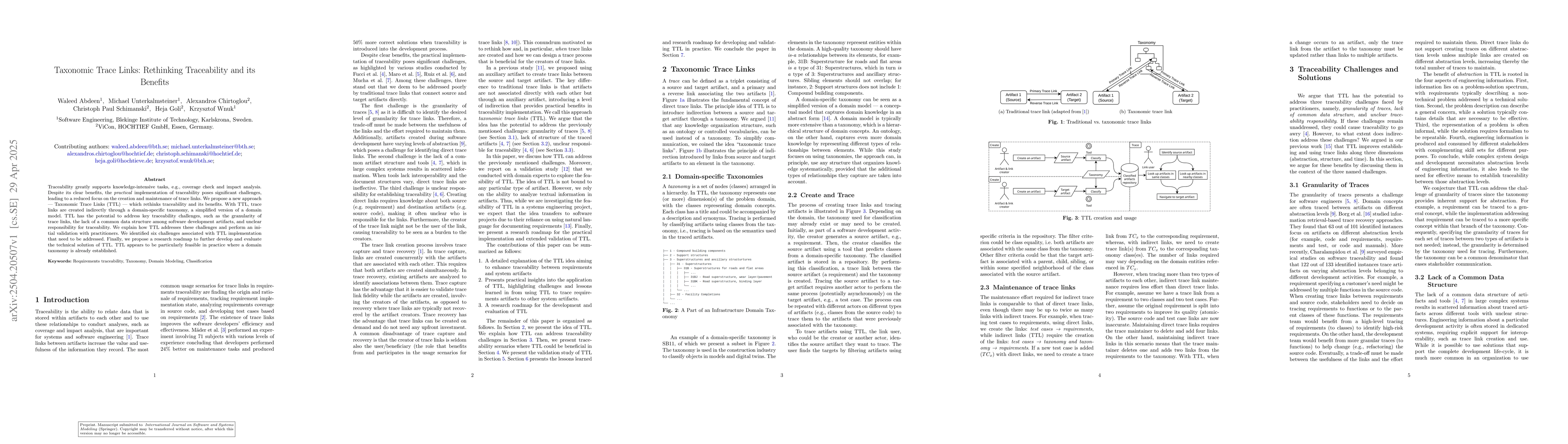 Thumbnail for Taxonomic Trace Links: Rethinking Traceability and its Benefits