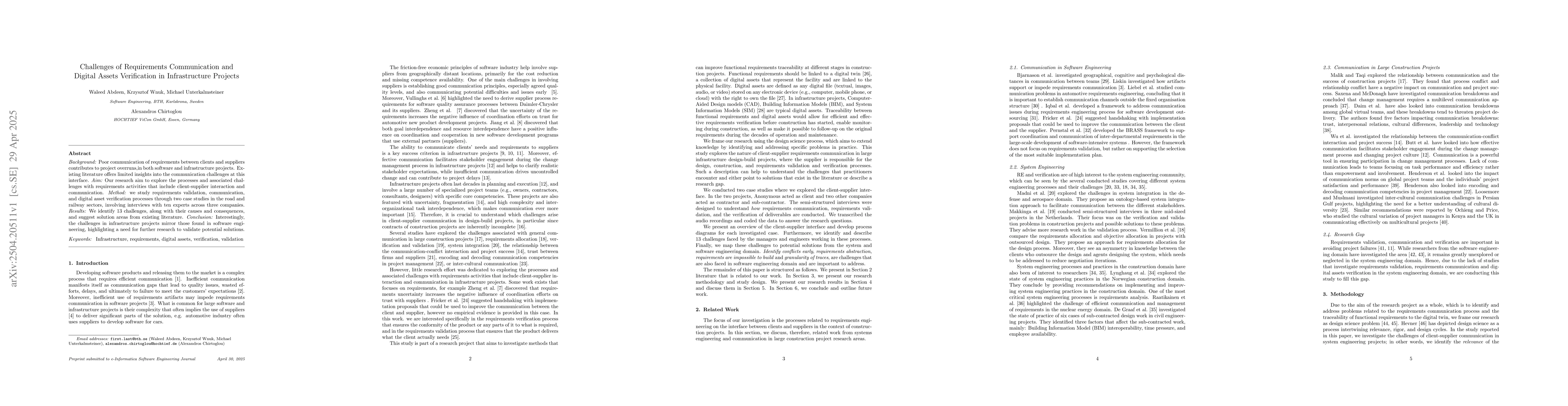 Thumbnail for Challenges of Requirements Communication and Digital Assets Verification
  in Infrastructure Projects