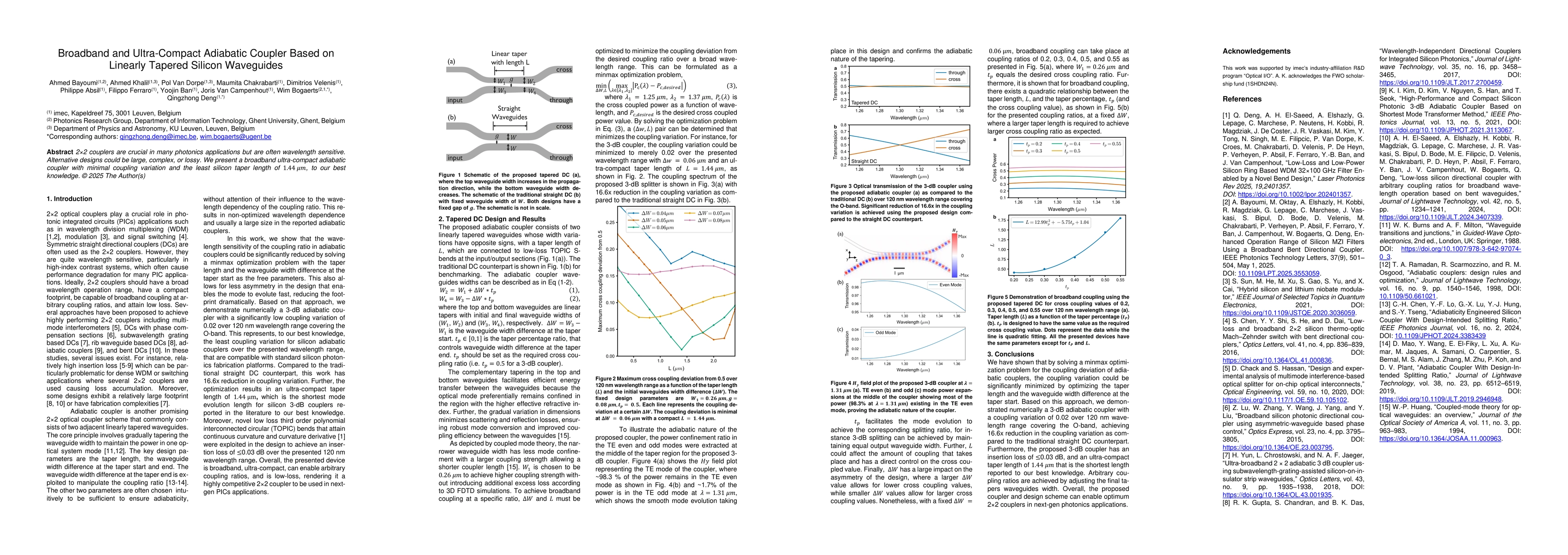 Thumbnail for Broadband and Ultra-Compact Adiabatic Coupler Based on Linearly Tapered
  Silicon Waveguides