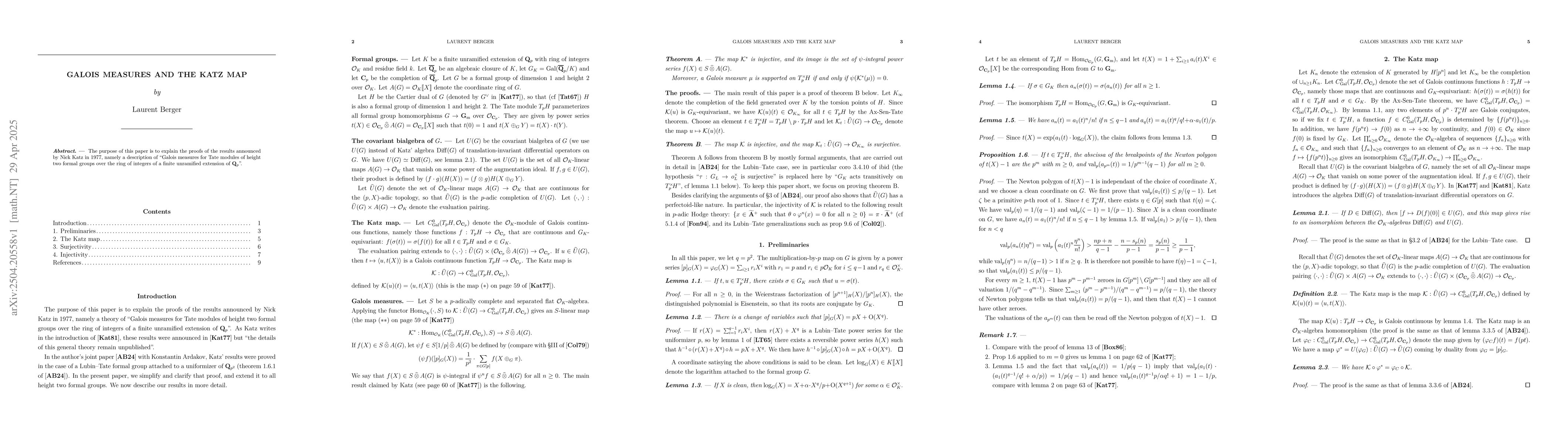 Thumbnail for Galois measures and the Katz map