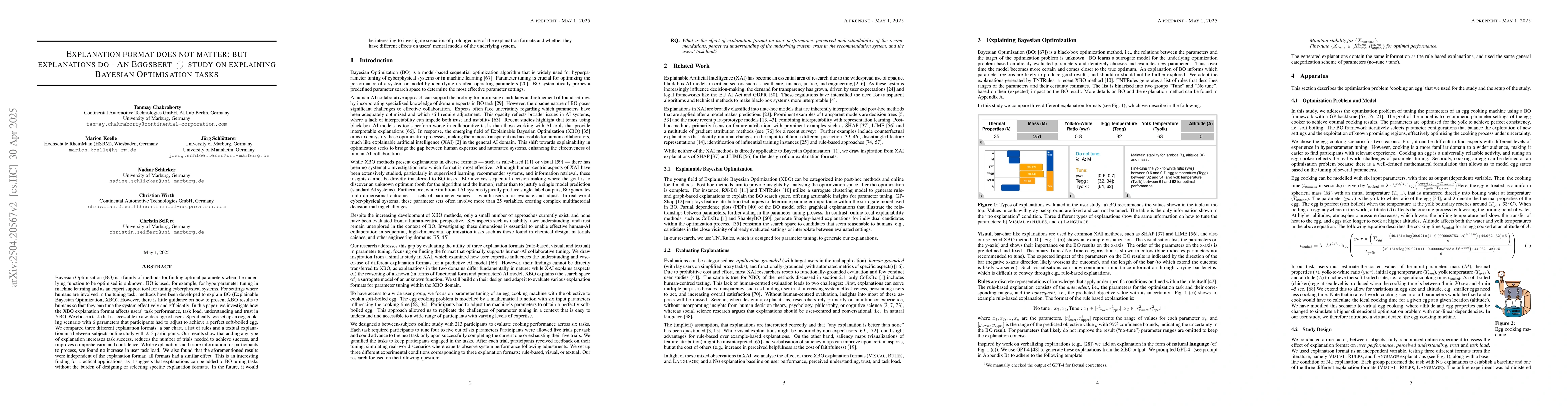 Thumbnail for Explanation format does not matter; but explanations do -- An Eggsbert
  study on explaining Bayesian Optimisation tasks