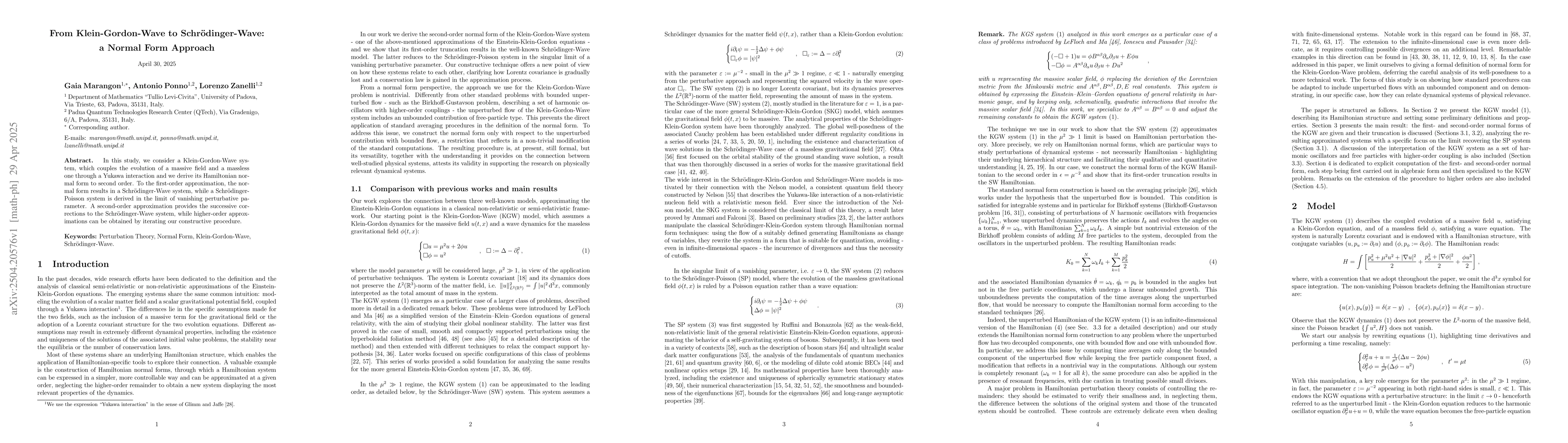 Thumbnail for From Klein-Gordon-Wave to Schrödinger-Wave: a Normal Form Approach