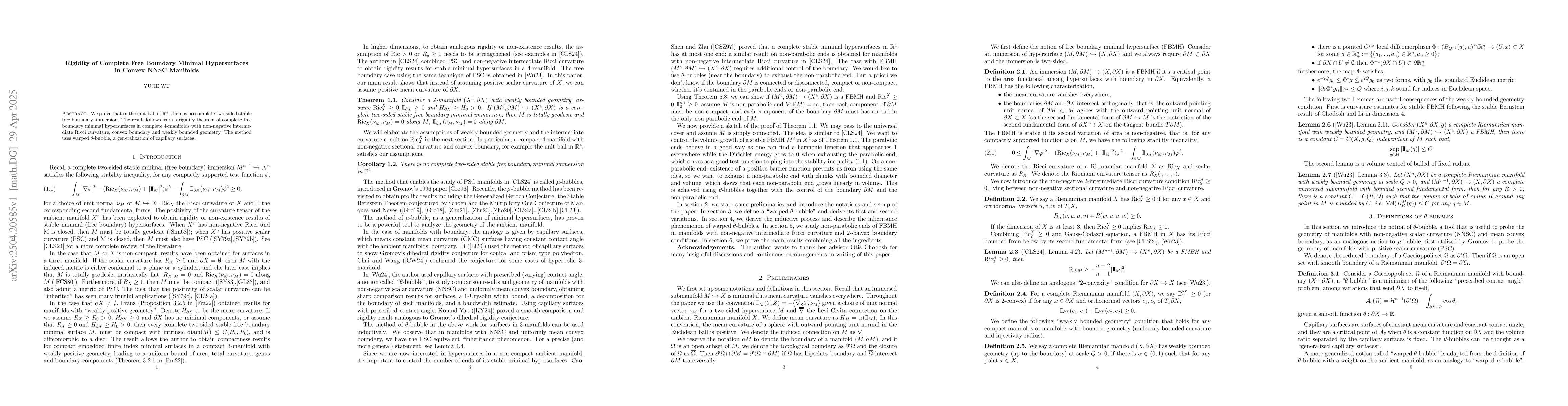 Thumbnail for Rigidity of Complete Free Boundary Minimal Hypersurfaces in Convex NNSC
  Manifolds