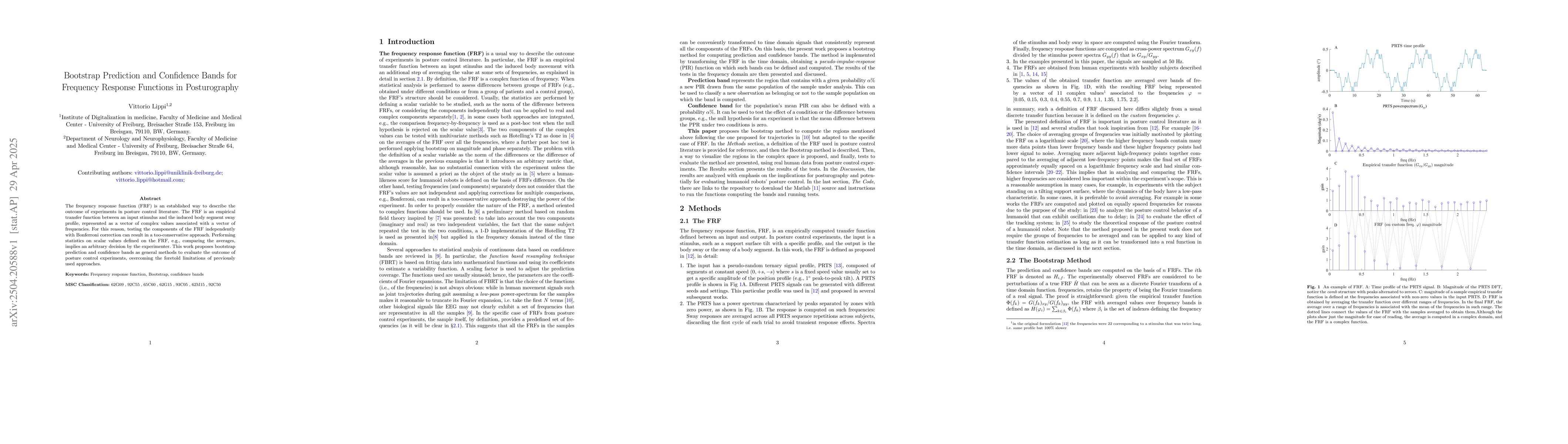 Thumbnail for Bootstrap Prediction and Confidence Bands for Frequency Response
  Functions in Posturography