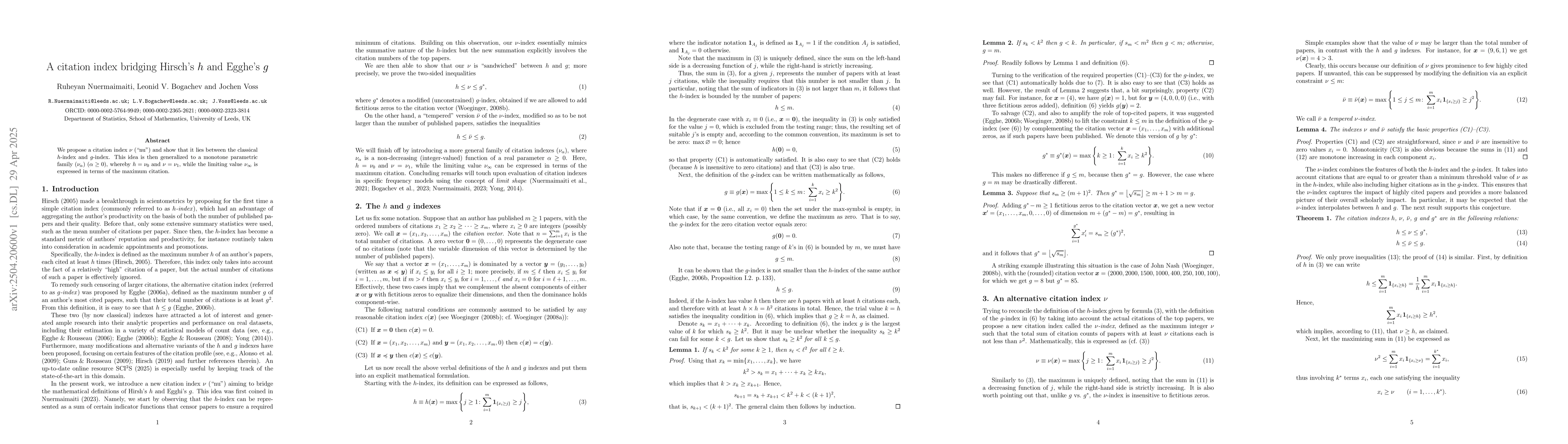 Thumbnail for A citation index bridging Hirsch's h and Egghe's g