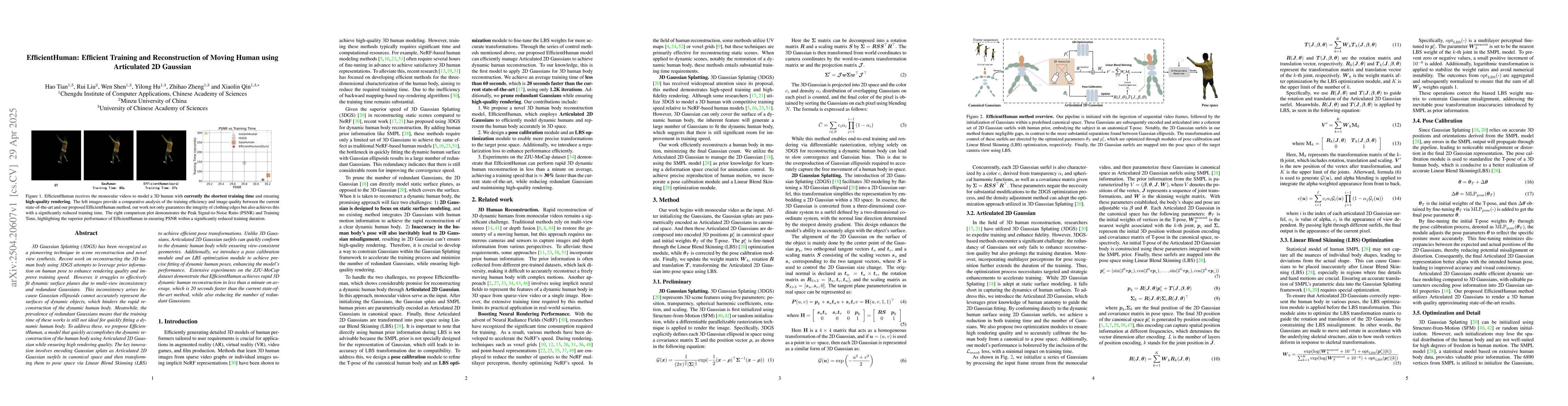 Thumbnail for EfficientHuman: Efficient Training and Reconstruction of Moving Human
  using Articulated 2D Gaussian