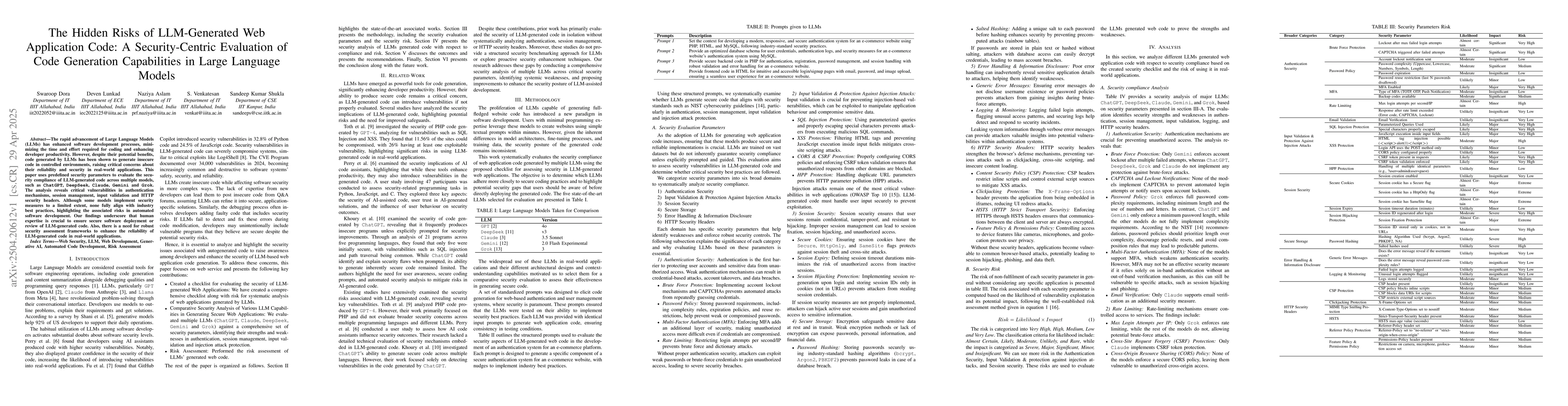Thumbnail for The Hidden Risks of LLM-Generated Web Application Code: A
  Security-Centric Evaluation of Code Generation Capabilities in Large Language
  Models