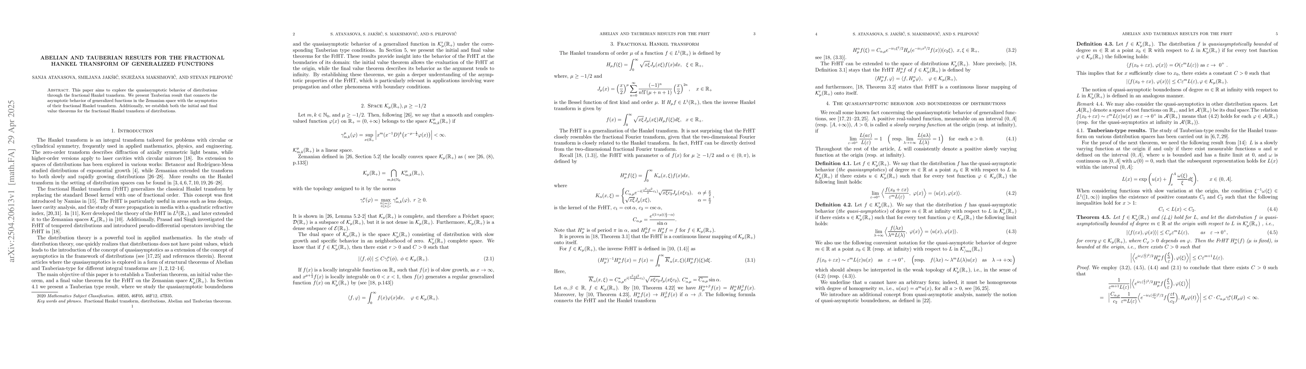 Thumbnail for Abelian and Tauberian Results for the Fractional Hankel Transform of
  Generalized Functions