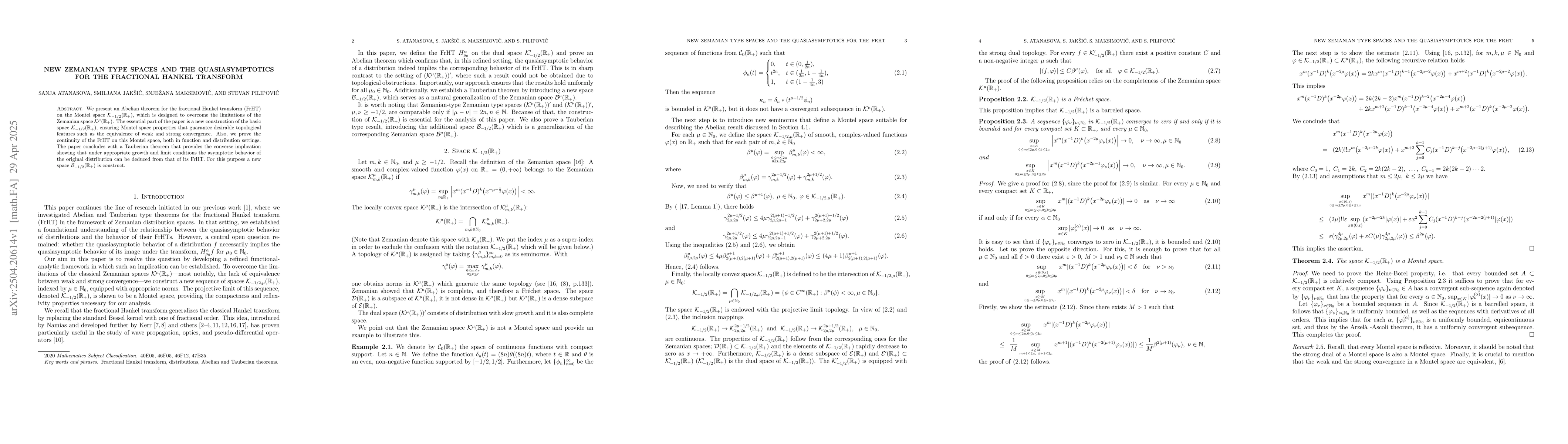 Thumbnail for New Zemanian Type Spaces and the Quasiasymptotics for the Fractional
  Hankel Transform