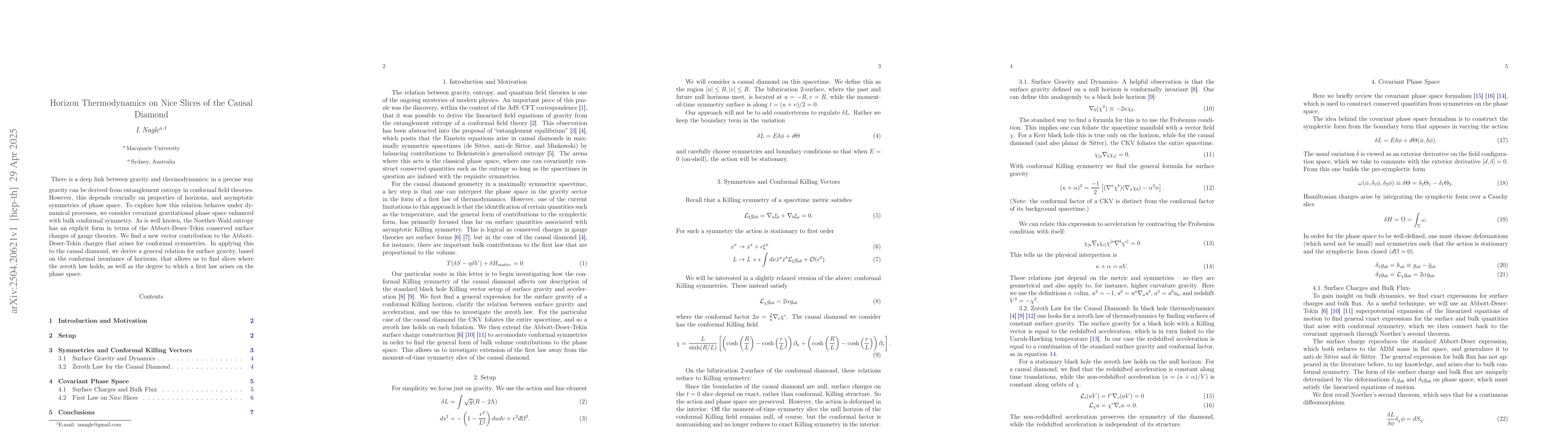 Thumbnail for Horizon Thermodynamics on Nice Slices of the Causal Diamond