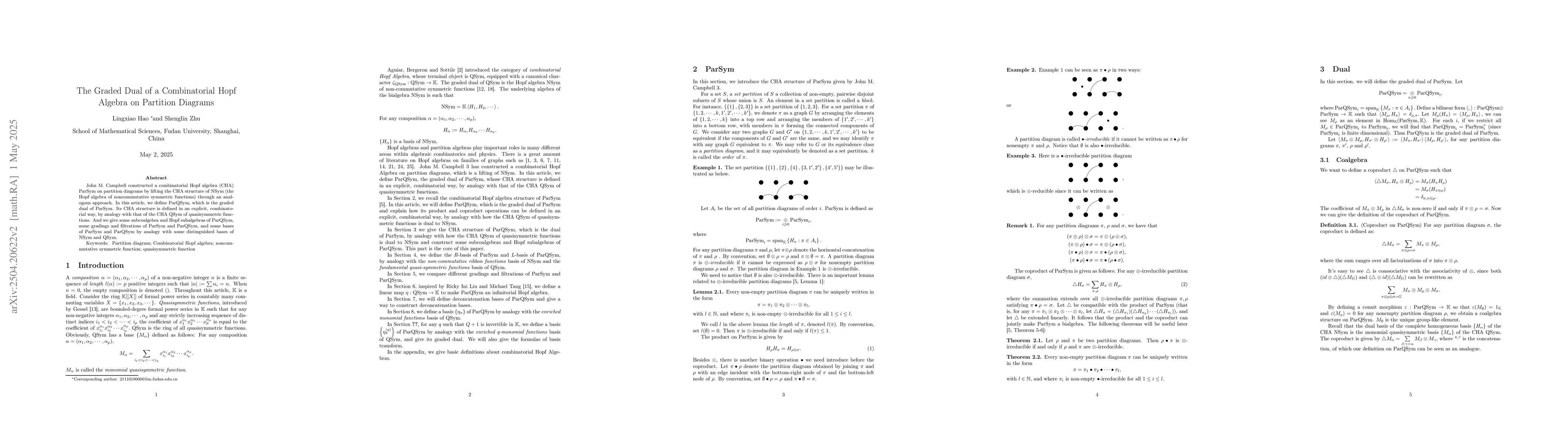 Thumbnail for The Graded Dual of a Combinatorial Hopf Algebra on Partition Diagrams