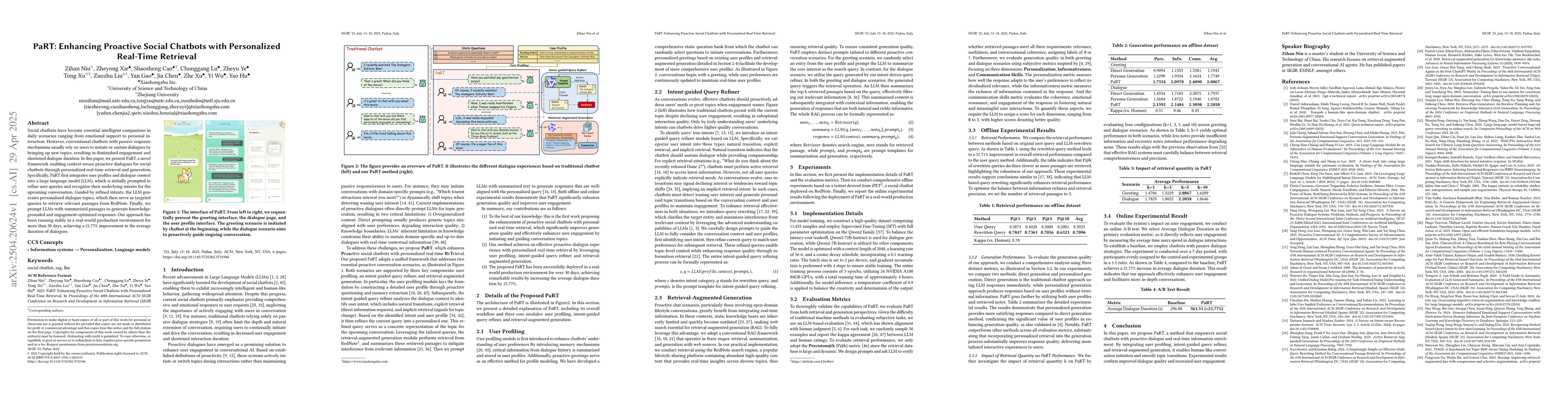 Thumbnail for PaRT: Enhancing Proactive Social Chatbots with Personalized Real-Time
  Retrieval