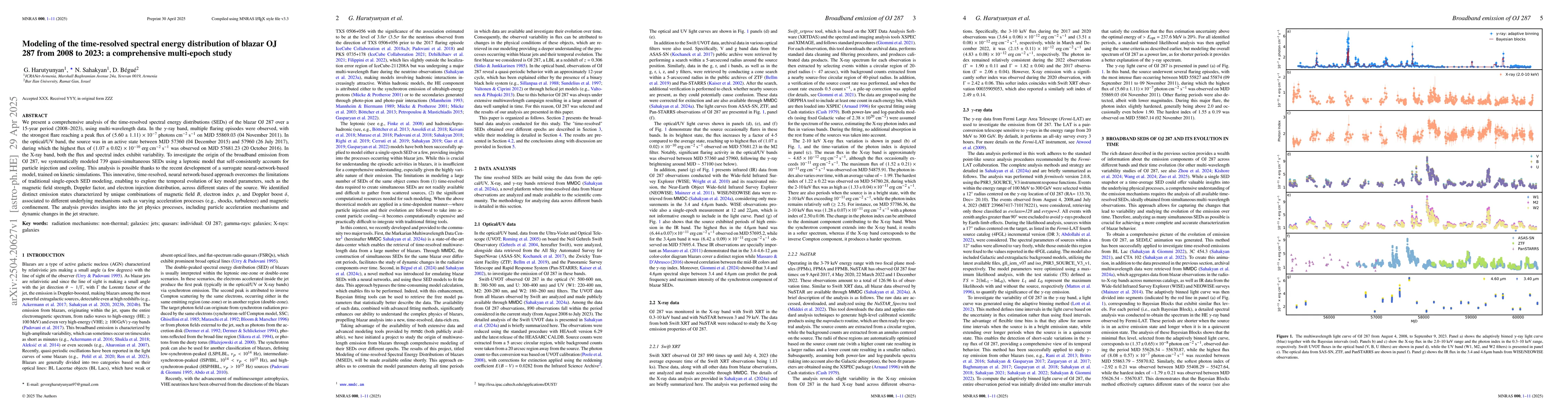 Thumbnail for Modeling of the time-resolved spectral energy distribution of blazar OJ
  287 from 2008 to 2023: a comprehensive multi-epoch study