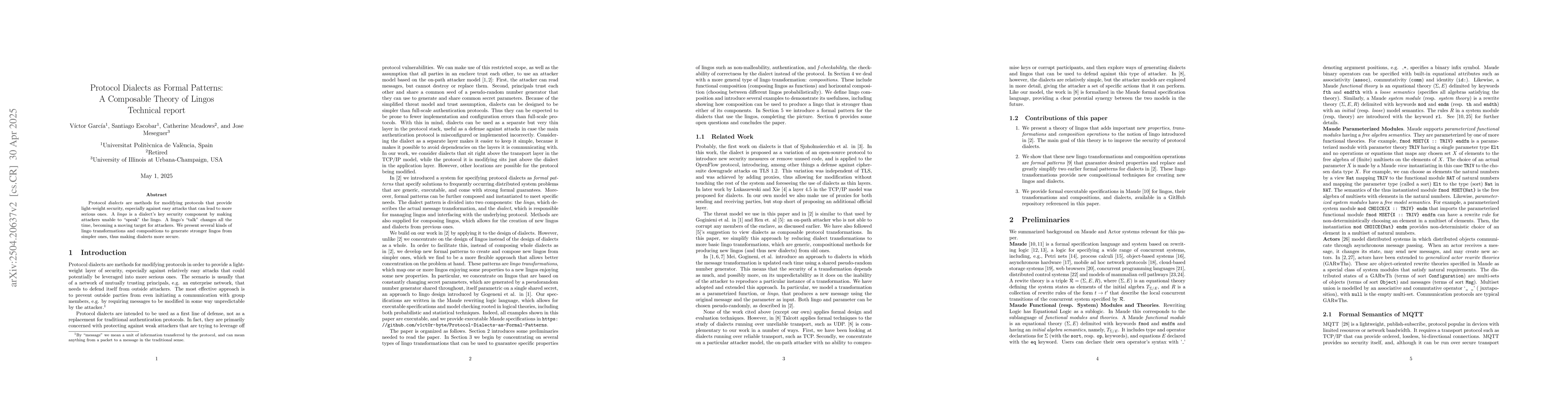 Thumbnail for Protocol Dialects as Formal Patterns: A Composable Theory of Lingos --
  Technical report