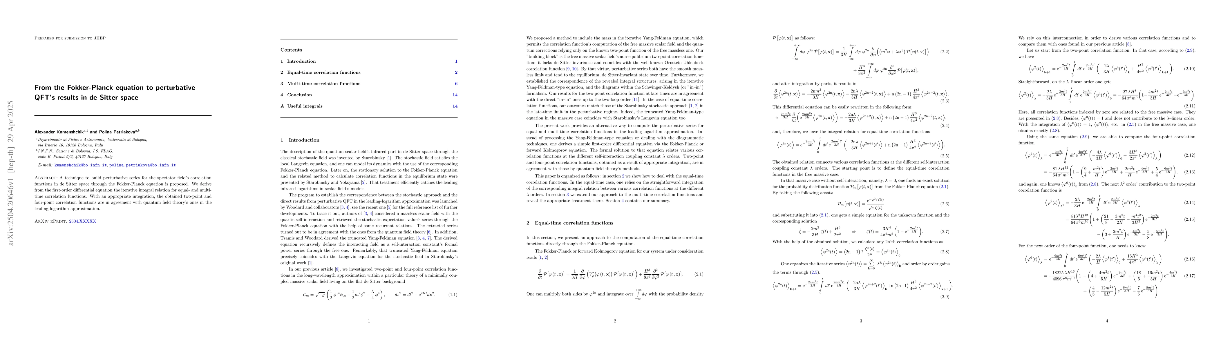 Thumbnail for From the Fokker-Planck equation to perturbative QFT's results in de
  Sitter space