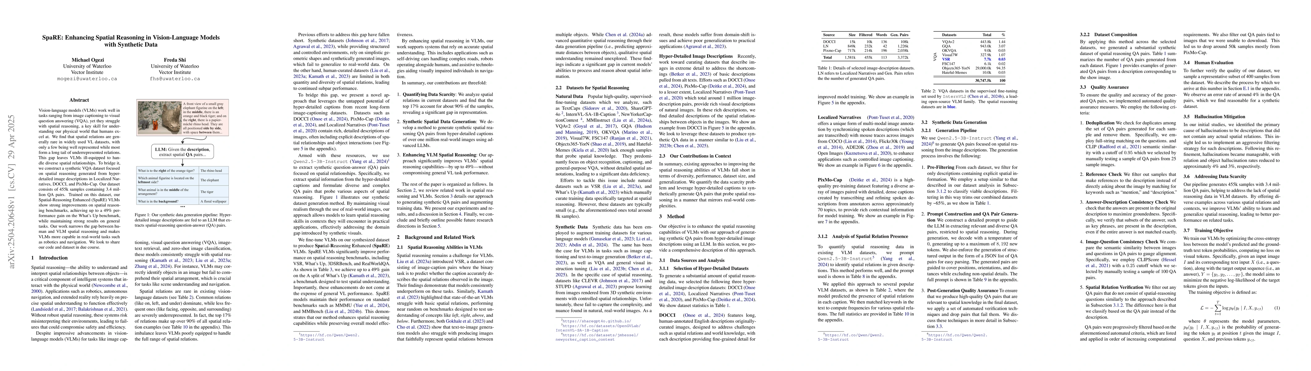 Thumbnail for SpaRE: Enhancing Spatial Reasoning in Vision-Language Models with
  Synthetic Data