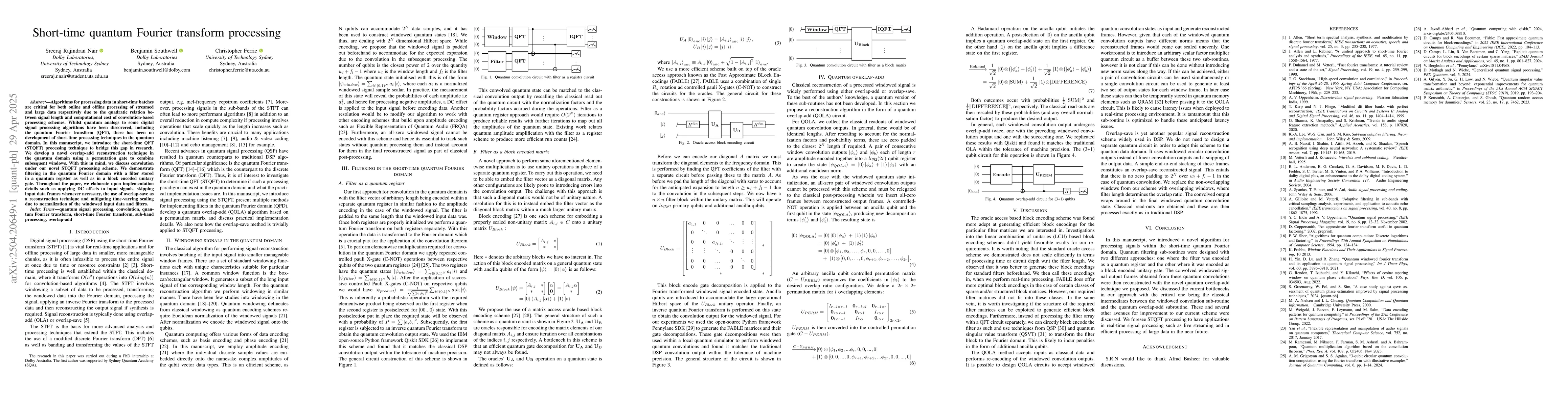 Thumbnail for Short-time quantum Fourier transform processing