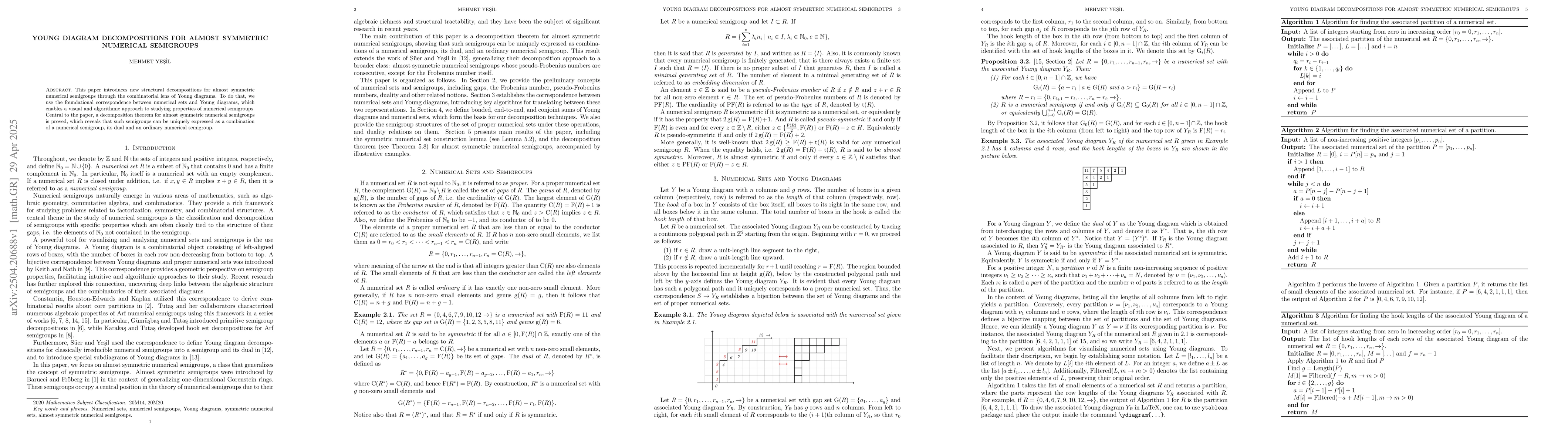 Thumbnail for Young Diagram Decompositions for Almost Symmetric Numerical Semigroups