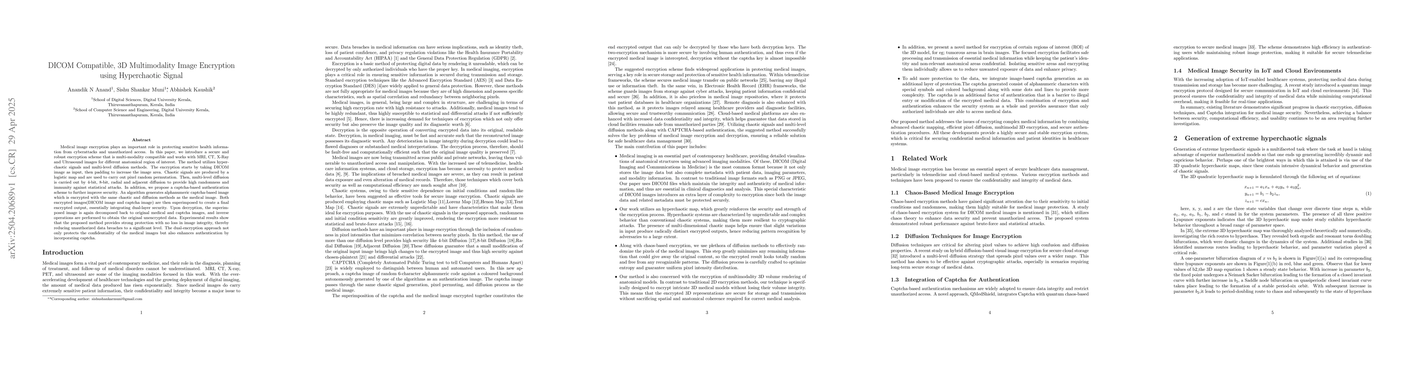 Thumbnail for DICOM Compatible, 3D Multimodality Image Encryption using Hyperchaotic
  Signal