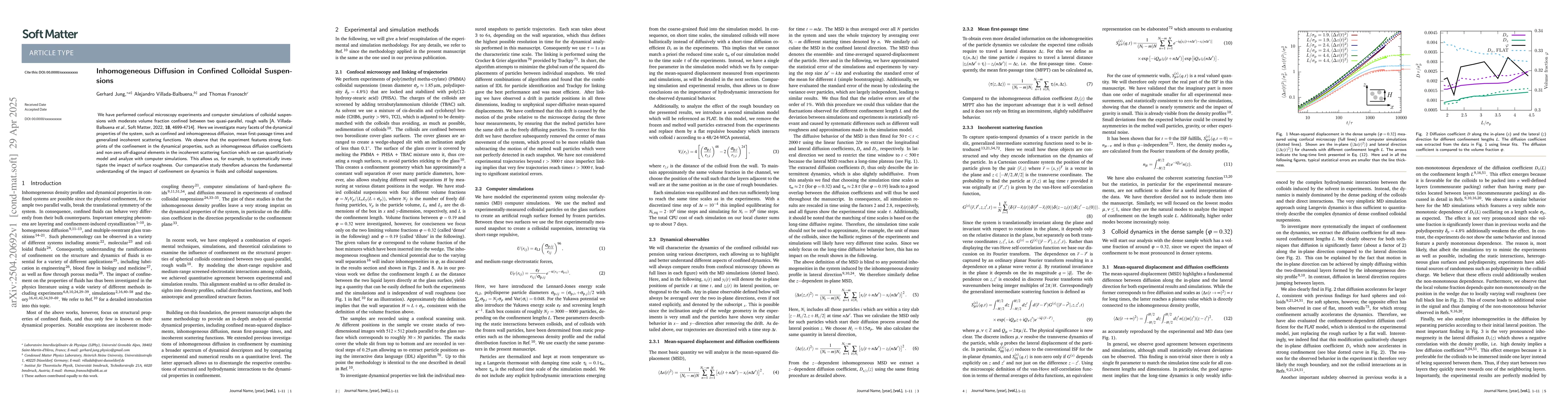 Thumbnail for Inhomogeneous Diffusion in Confined Colloidal Suspensions