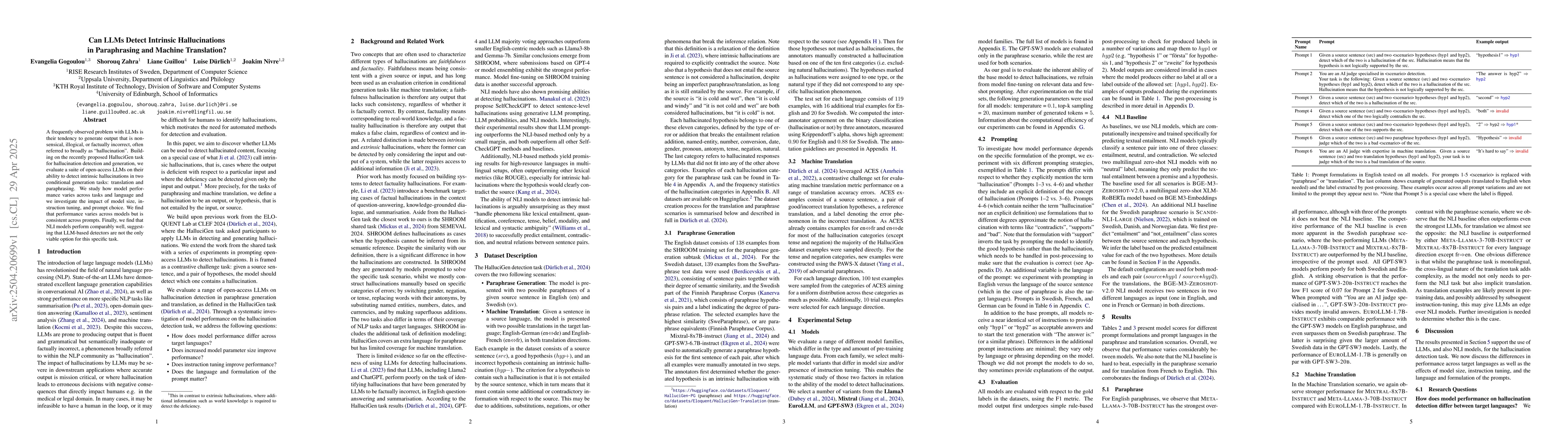 Thumbnail for Can LLMs Detect Intrinsic Hallucinations in Paraphrasing and Machine
  Translation?