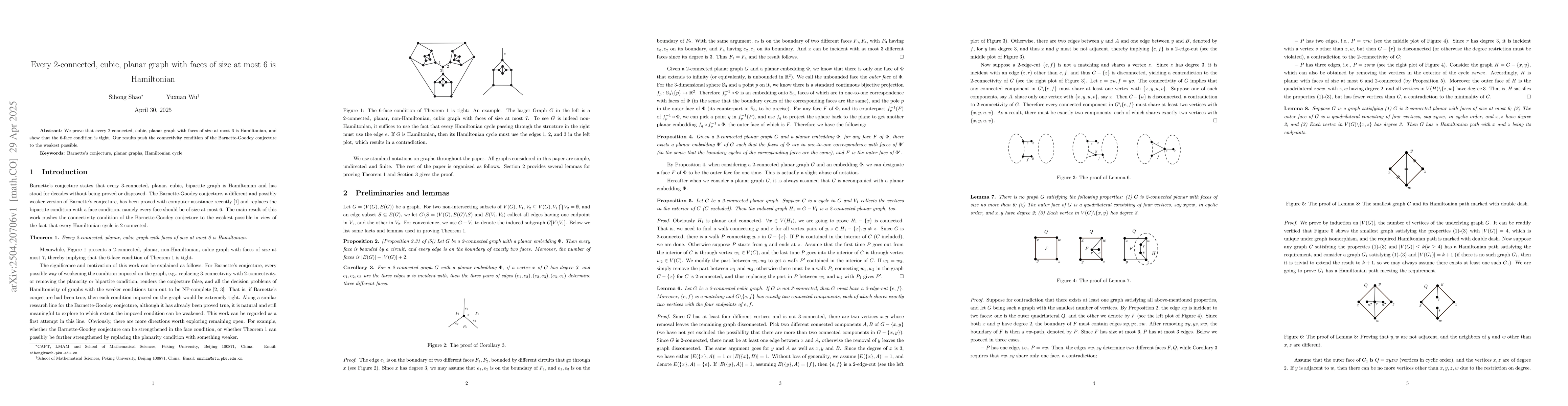 Thumbnail for Every 2-connected, cubic, planar graph with faces of size at most 6 is
  Hamiltonian