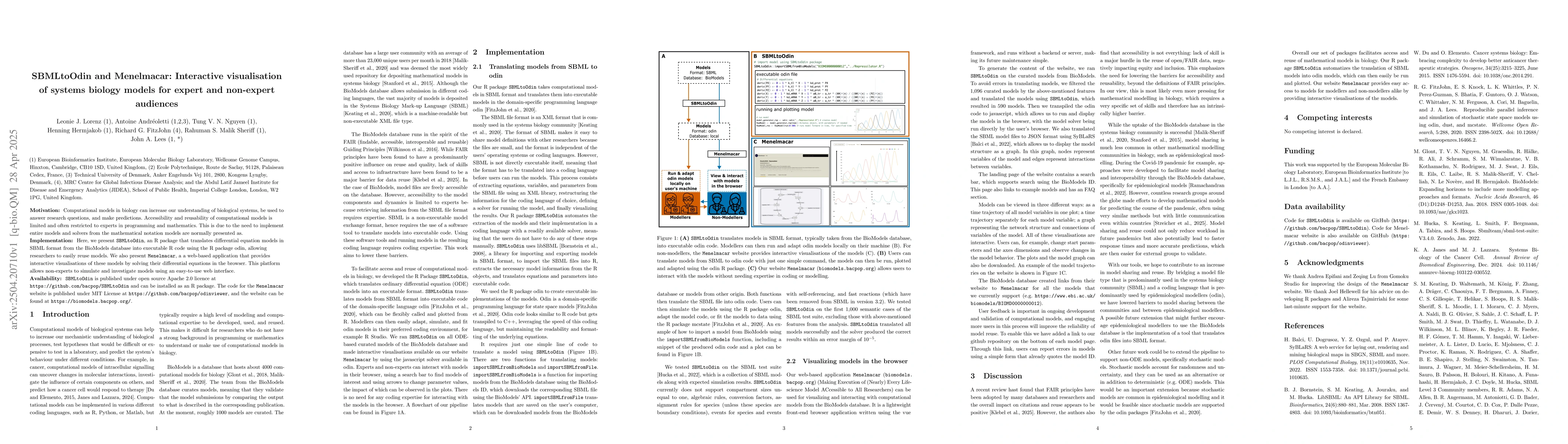 Thumbnail for SBMLtoOdin and Menelmacar: Interactive visualisation of systems biology
  models for expert and non-expert audiences