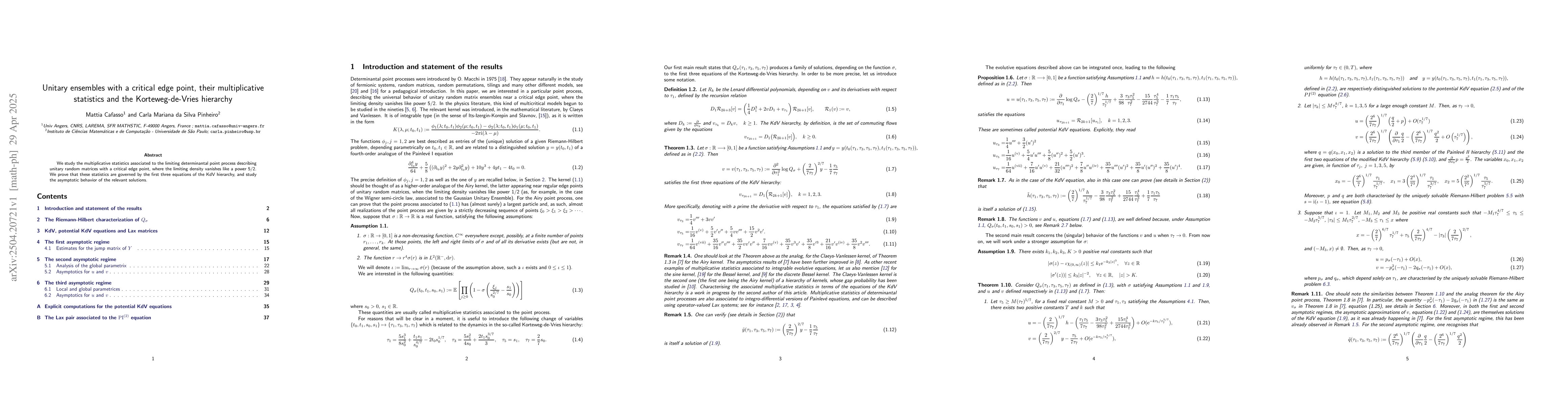 Thumbnail for Unitary ensembles with a critical edge point, their multiplicative
  statistics and the Korteweg-de-Vries hierarchy