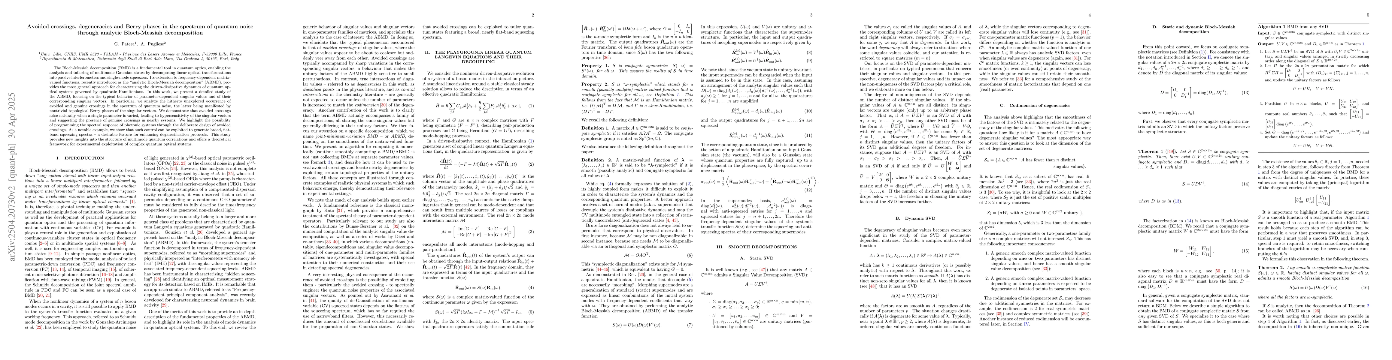 Thumbnail for Avoided-crossings, degeneracies and Berry phases in the spectrum of
  quantum noise through analytic Bloch-Messiah decomposition