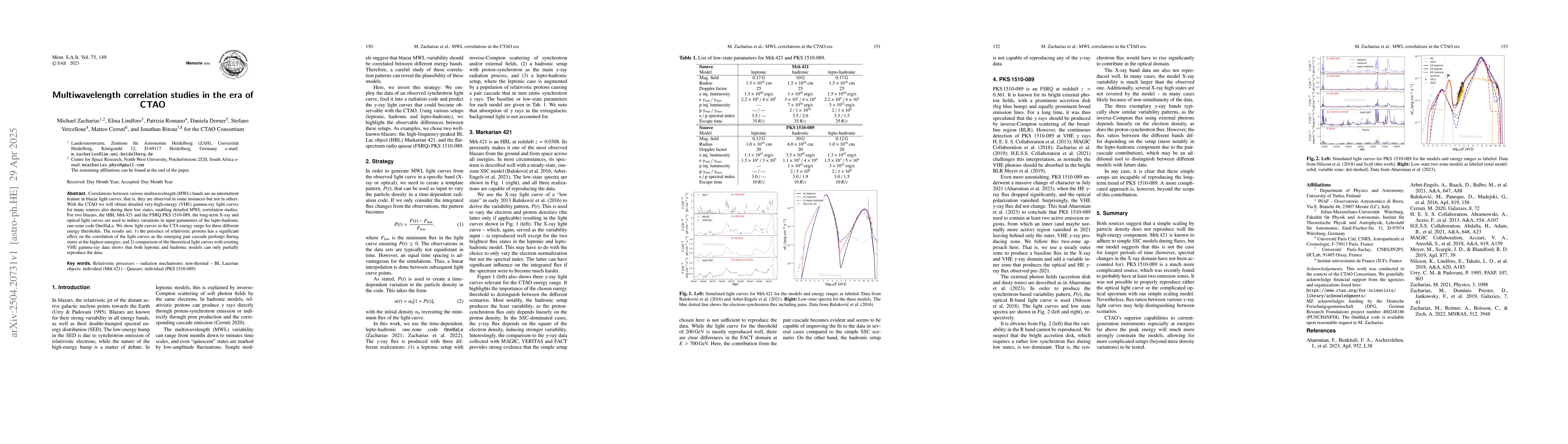 Thumbnail for Multiwavelength correlation studies in the era of CTAO