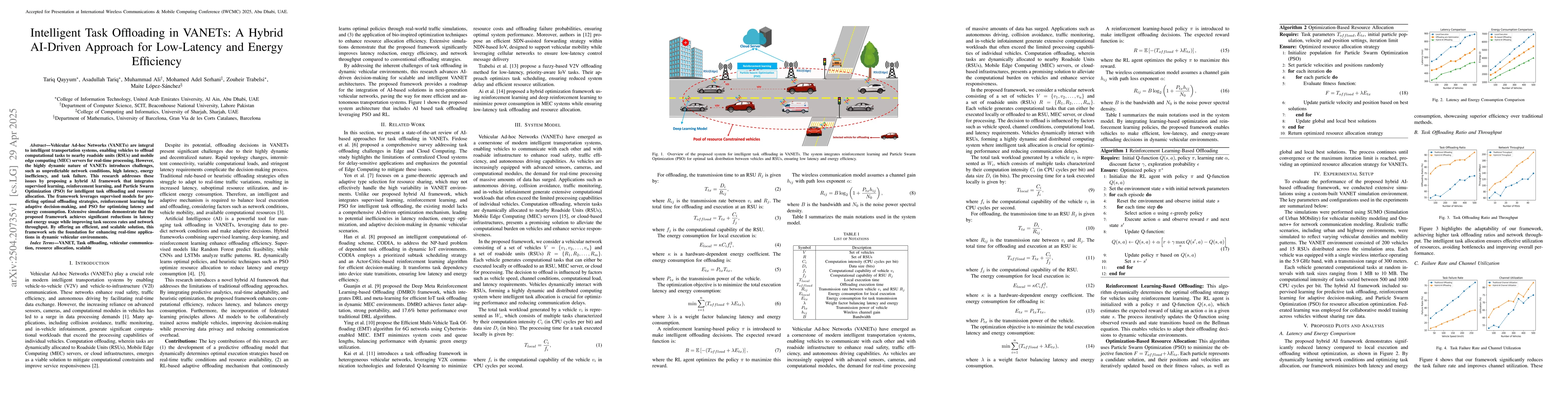 Thumbnail for Intelligent Task Offloading in VANETs: A Hybrid AI-Driven Approach for
  Low-Latency and Energy Efficiency