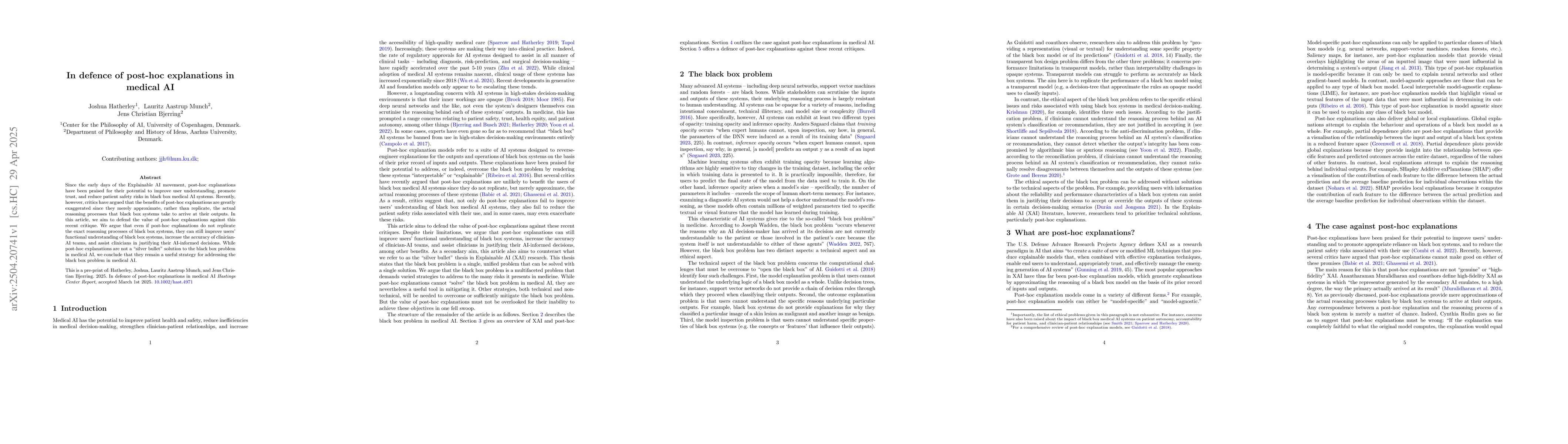 Thumbnail for In defence of post-hoc explanations in medical AI