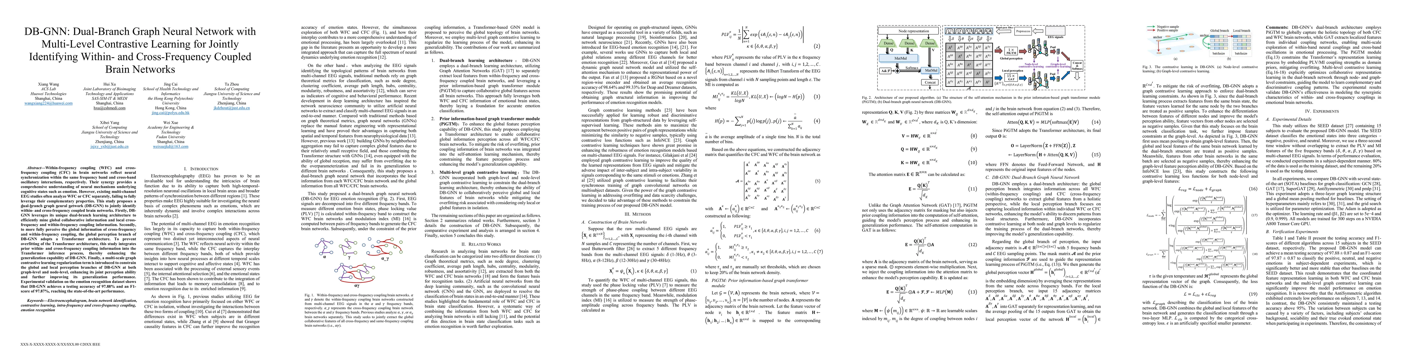 Thumbnail for DB-GNN: Dual-Branch Graph Neural Network with Multi-Level Contrastive
  Learning for Jointly Identifying Within- and Cross-Frequency Coupled Brain
  Networks