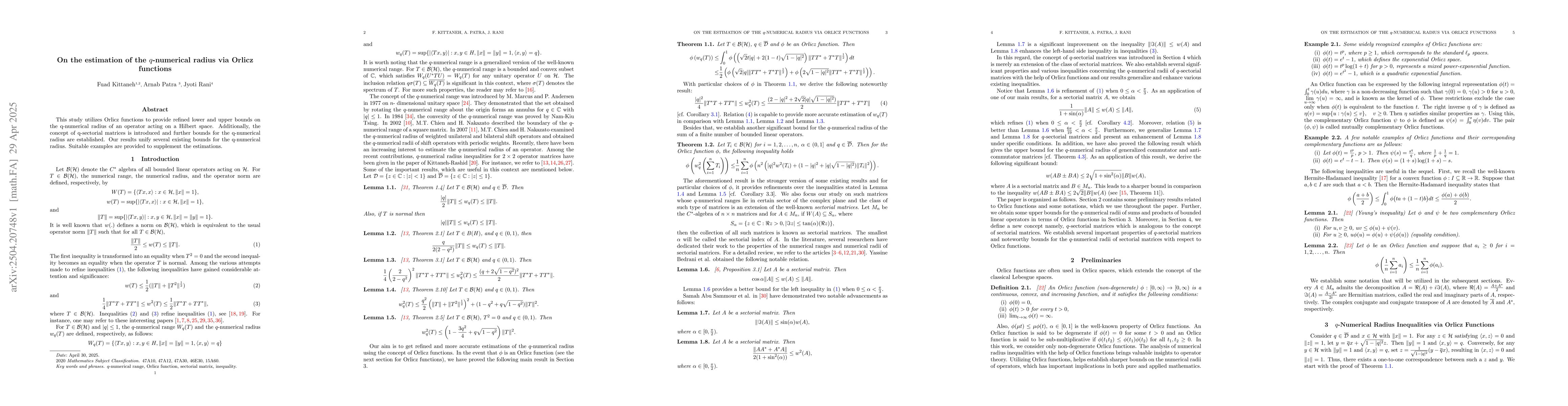 Thumbnail for On the estimation of the $q$-numerical radius via Orlicz functions