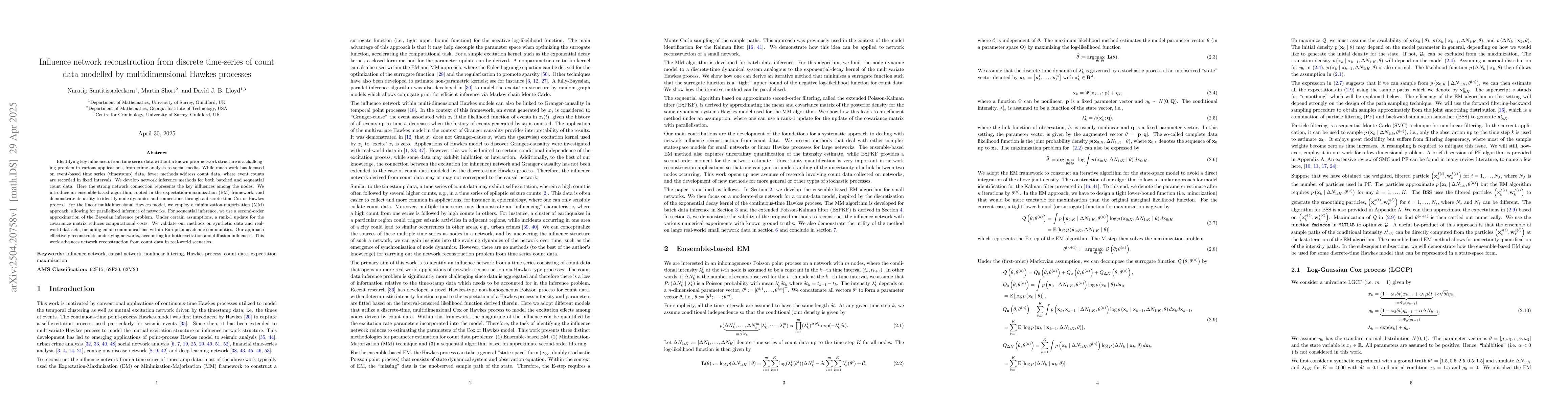 Thumbnail for Influence network reconstruction from discrete time-series of count data
  modelled by multidimensional Hawkes processes