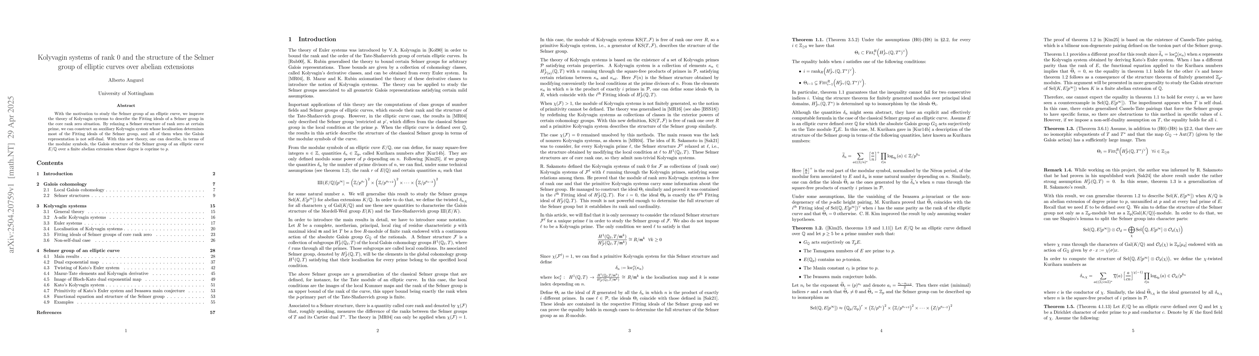 Thumbnail for Kolyvagin systems of rank 0 and the structure of the Selmer group of
  elliptic curves over abelian extensions