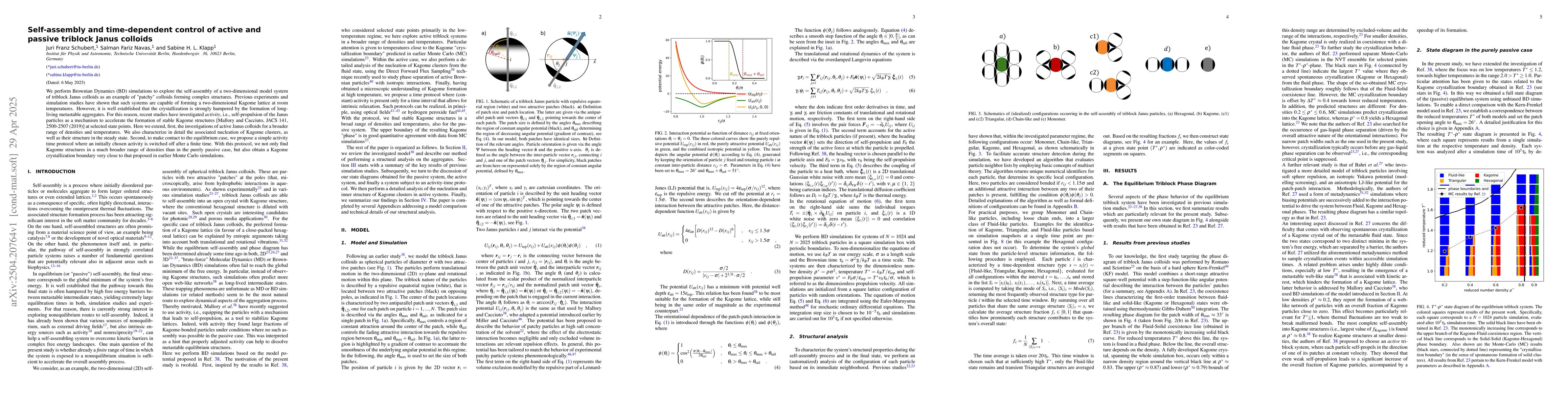 Thumbnail for Self-assembly and time-dependent control of active and passive triblock
  Janus colloids