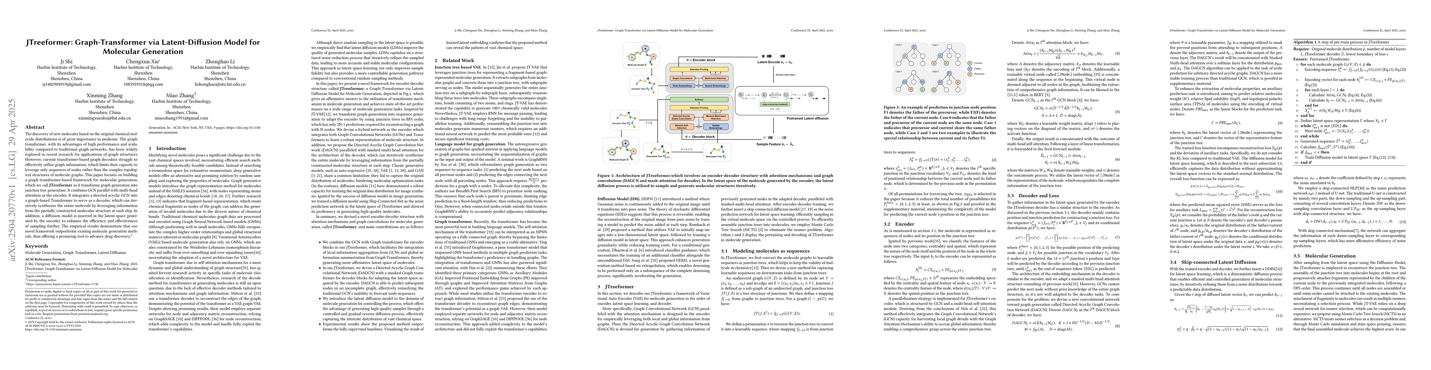 Thumbnail for JTreeformer: Graph-Transformer via Latent-Diffusion Model for Molecular
  Generation