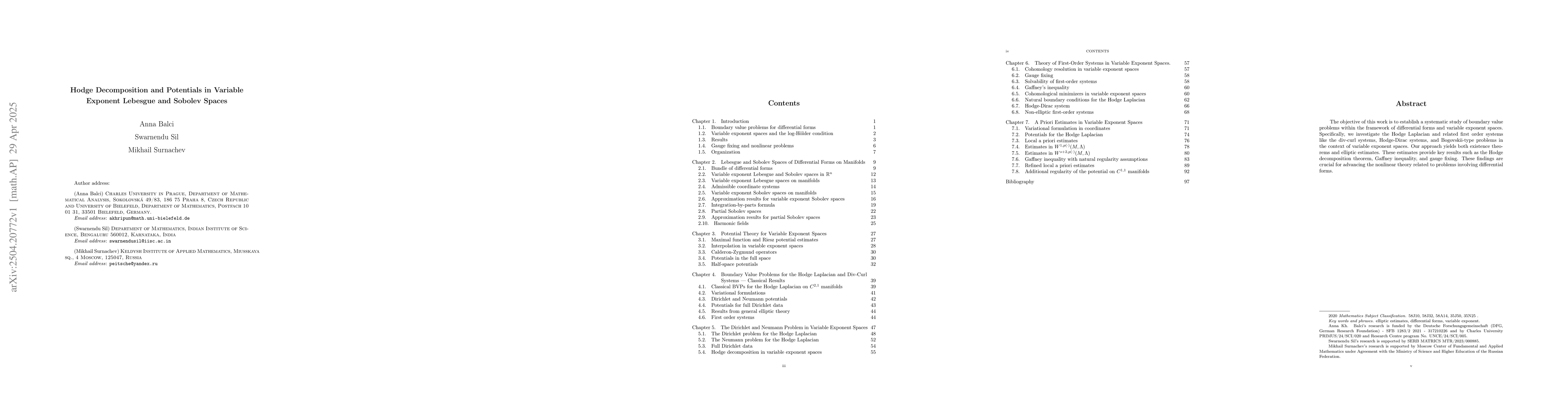 Thumbnail for Hodge Decomposition and Potentials in Variable Exponent Lebesgue and
  Sobolev Spaces