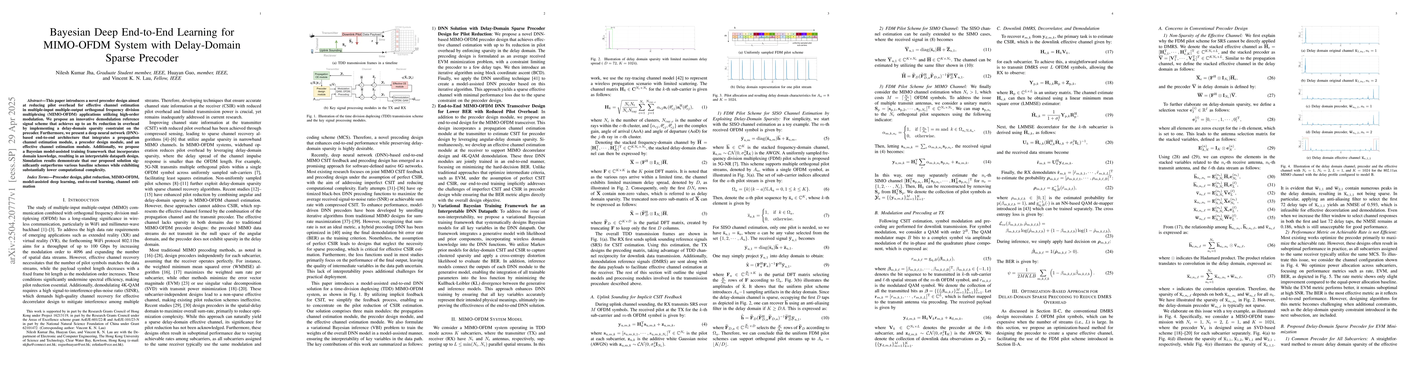 Thumbnail for Bayesian Deep End-to-End Learning for MIMO-OFDM System with Delay-Domain
  Sparse Precoder