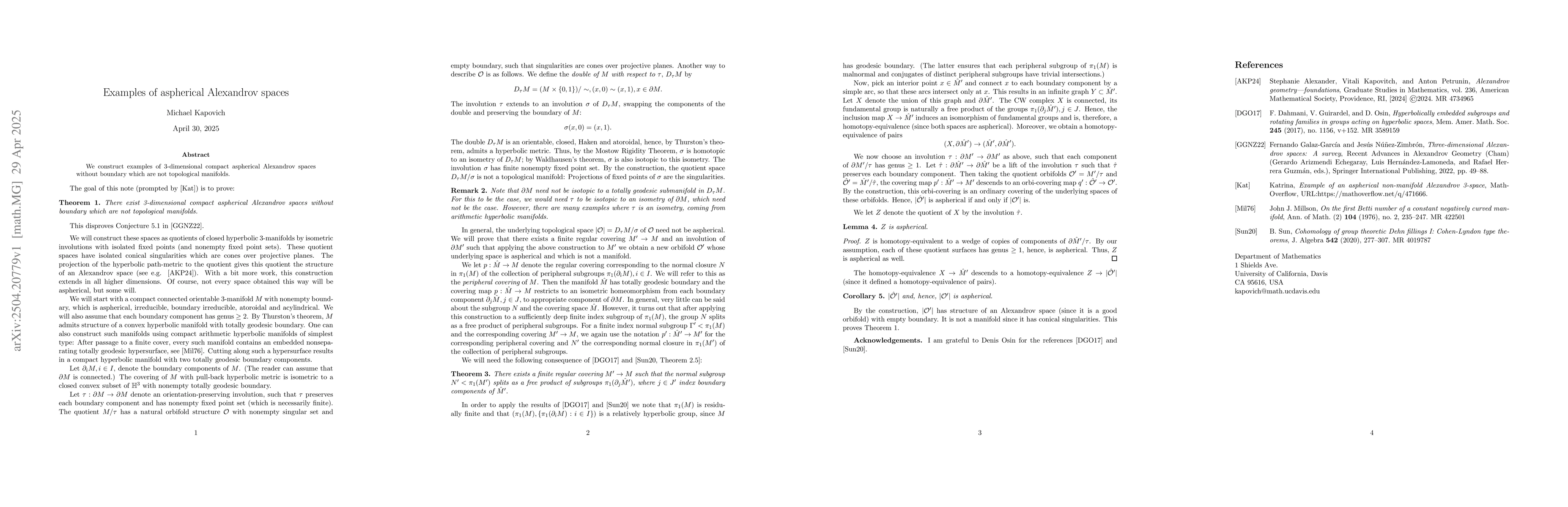 Thumbnail for Examples of aspherical Alexandrov spaces