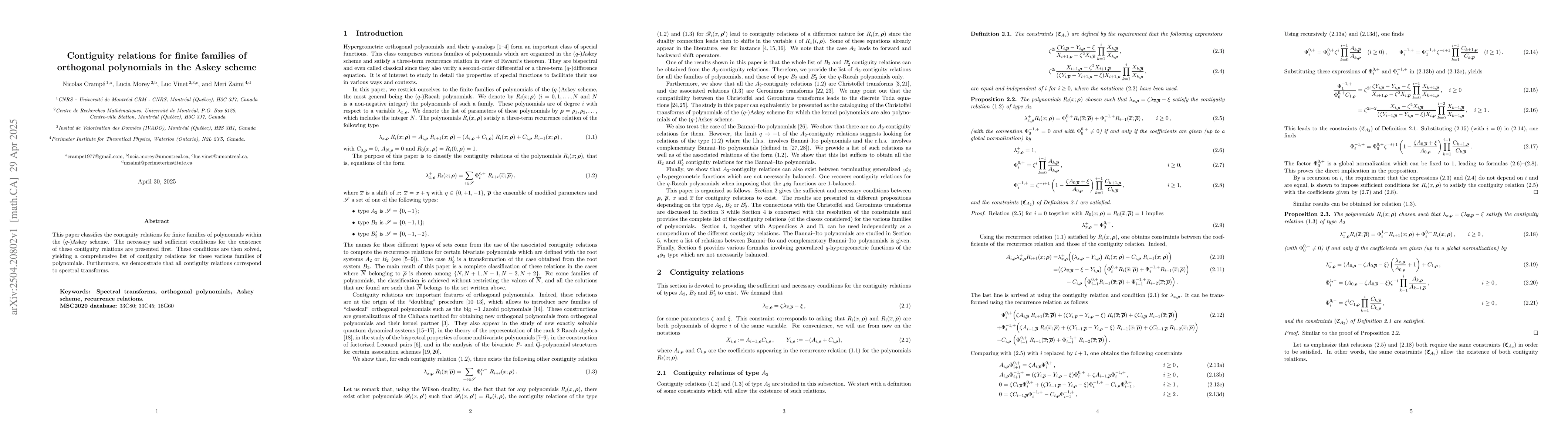 Thumbnail for Contiguity relations for finite families of orthogonal polynomials in
  the Askey scheme