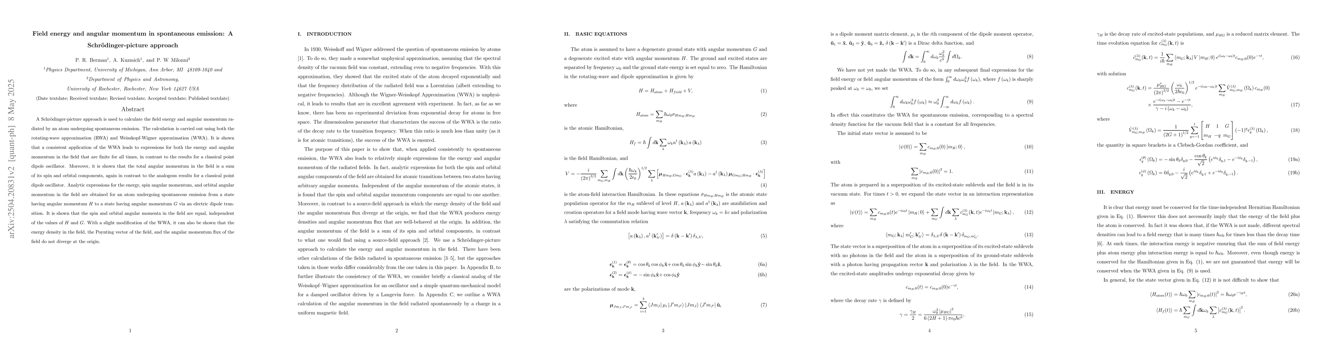 Thumbnail for Field energy and angular momentum in spontaneous emission: A
  Schrödinger-picture approach