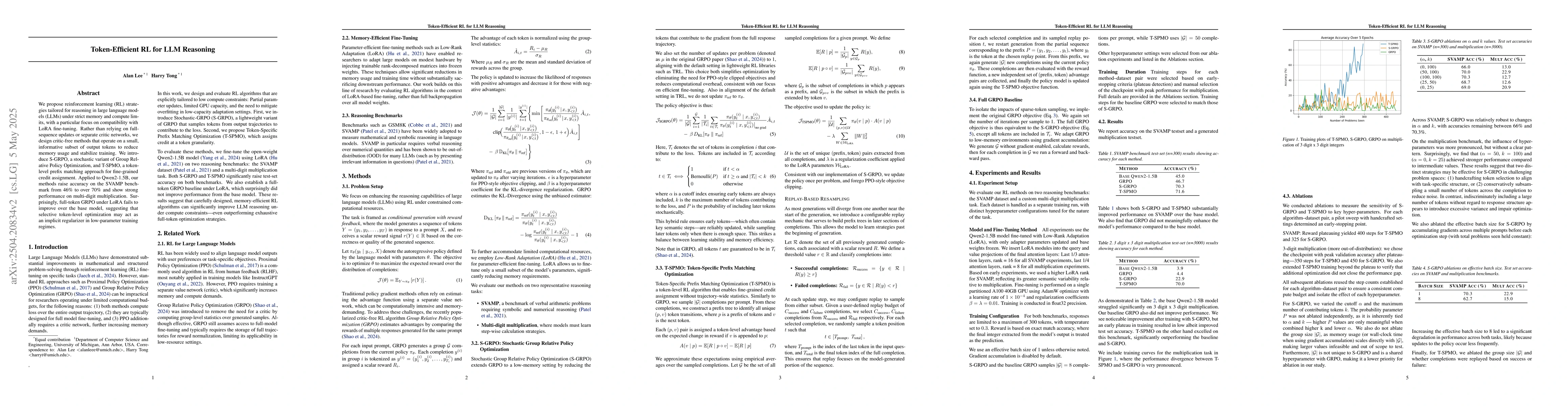 Thumbnail for Token-Efficient RL for LLM Reasoning