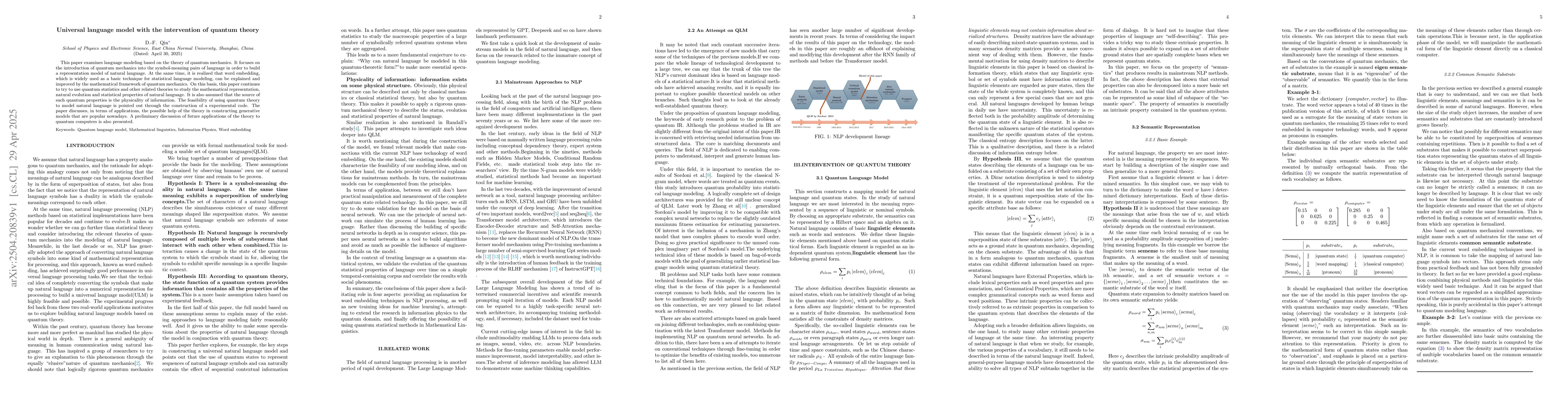 Thumbnail for Universal language model with the intervention of quantum theory