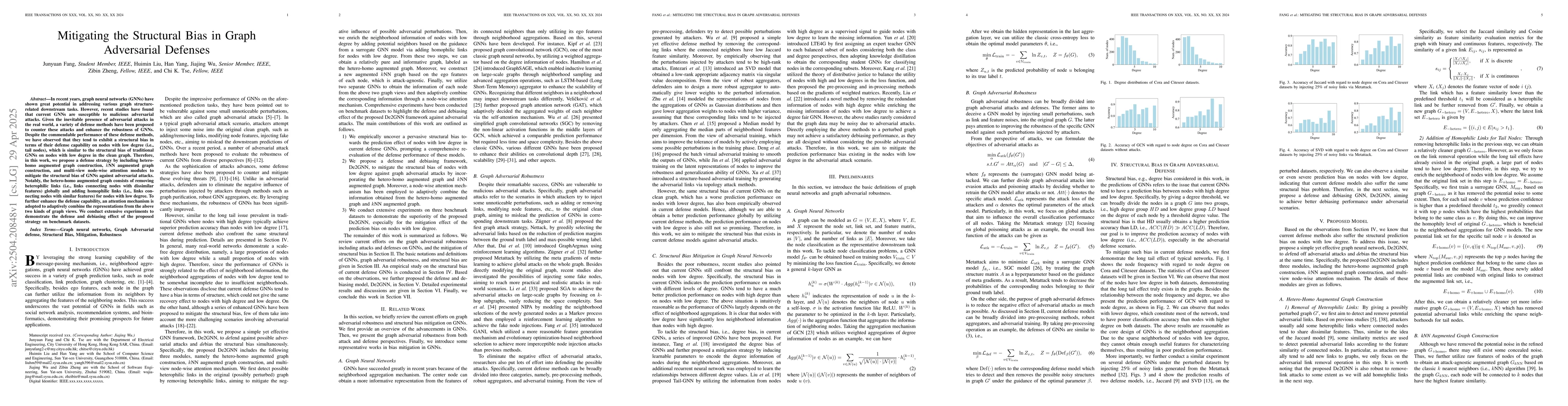 Thumbnail for Mitigating the Structural Bias in Graph Adversarial Defenses