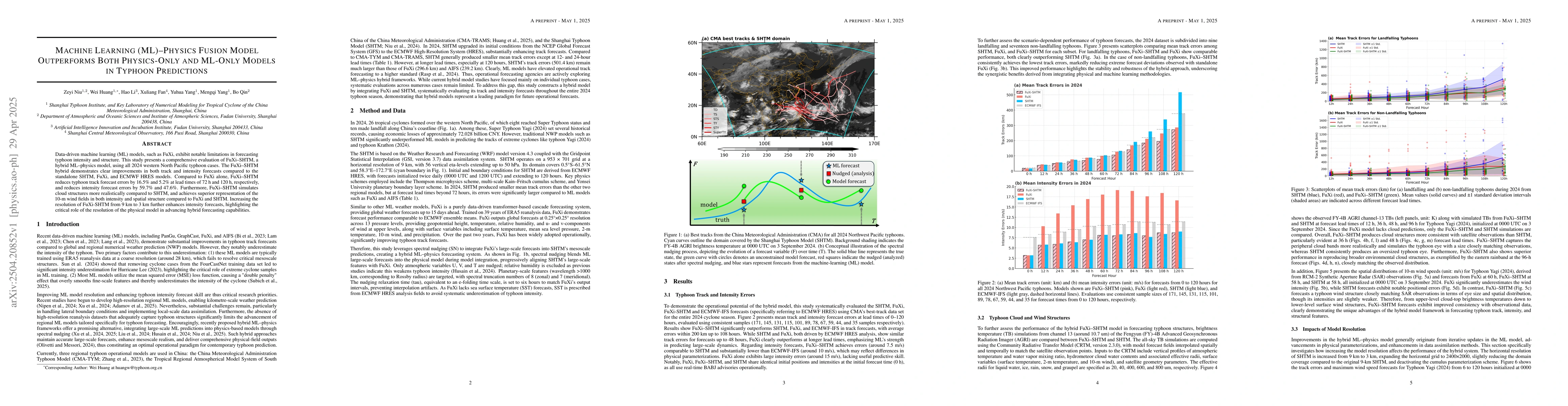 Thumbnail for Machine Learning (ML)-Physics Fusion Model Outperforms Both Physics-Only
  and ML-Only Models in Typhoon Predictions