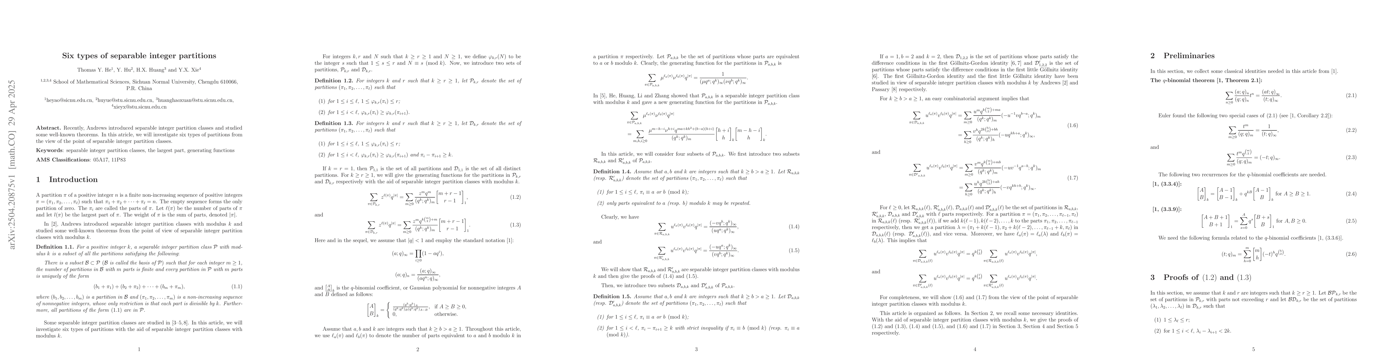 Thumbnail for Six types of separable integer partitions